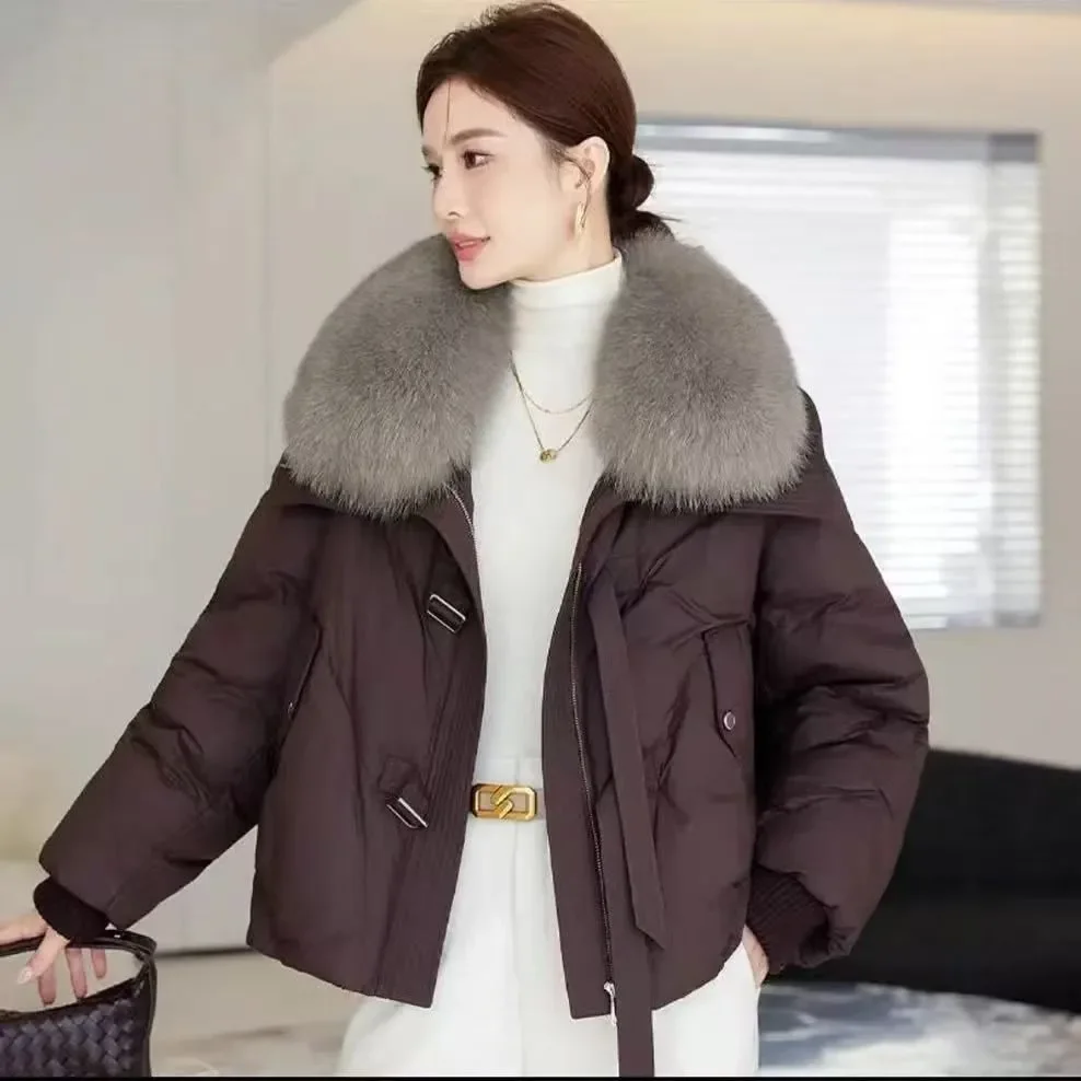 

2025 Winter New Chic Short Down Cotton-Padded Jacket Women's Overcoat Thick Warm Parka Large Wool Collar Loose Cotton Jacket