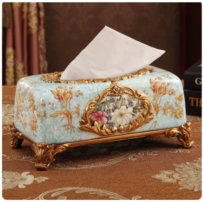 European Retro Luxury Tissue Box, Decorative Desktop Napkin Holder, Home Tabletop Ornament