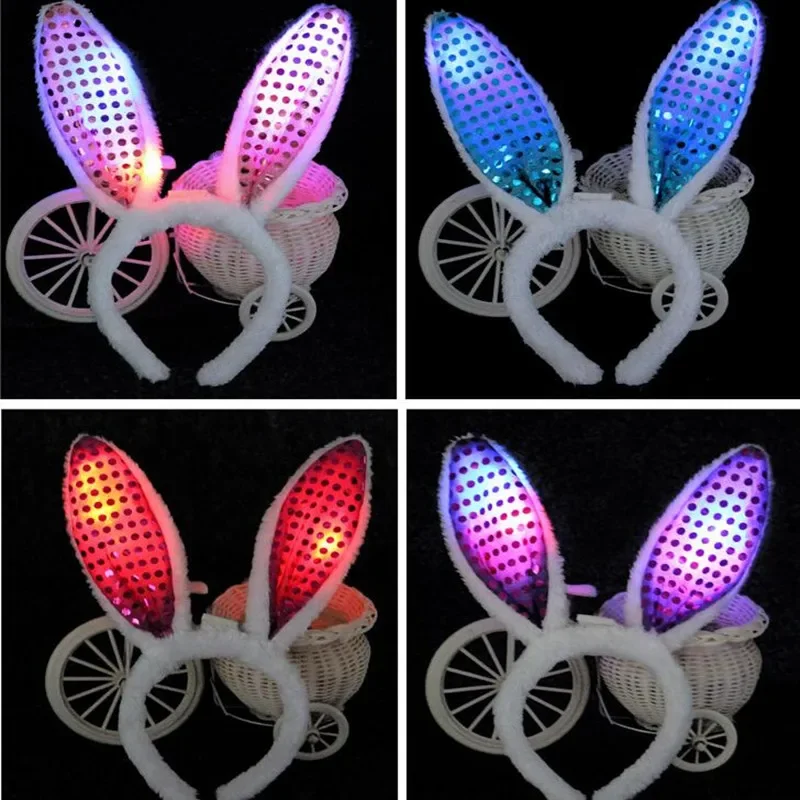 20pcs Women Girl LED Glow Party Rabbit Ears Headband Lighted Fluffy Cosplay Flashing Bunny Luminous  Wedding Festival