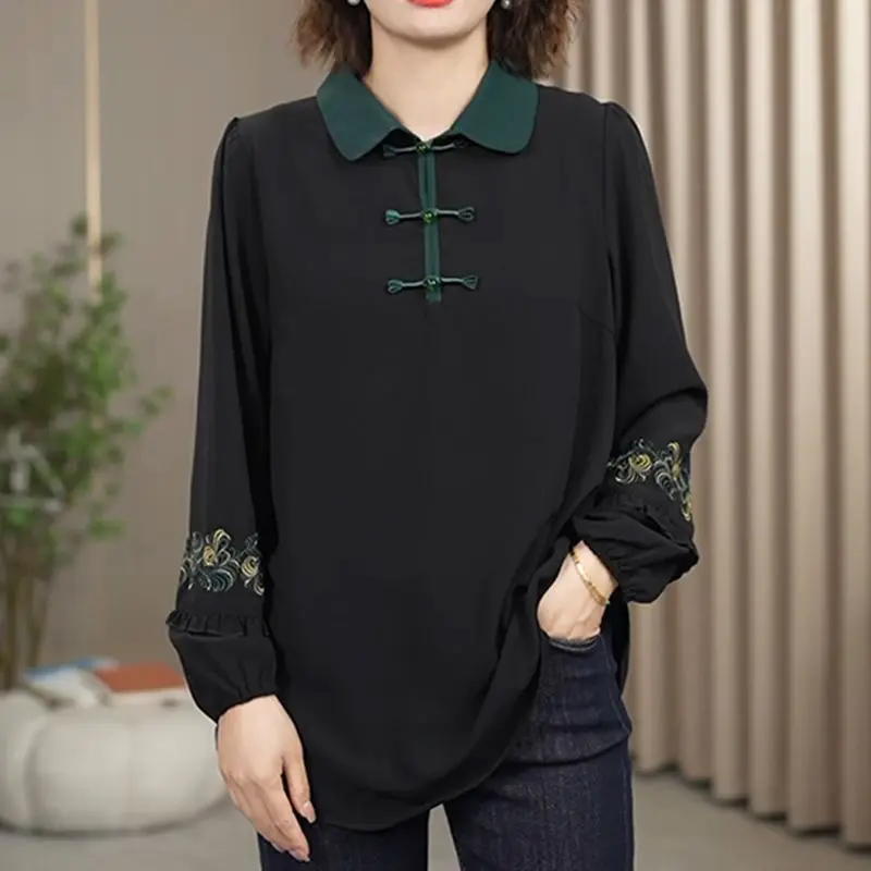 

New Chinese Style Embroidered Long Sleeve Blouse Loose Fashion Shirt