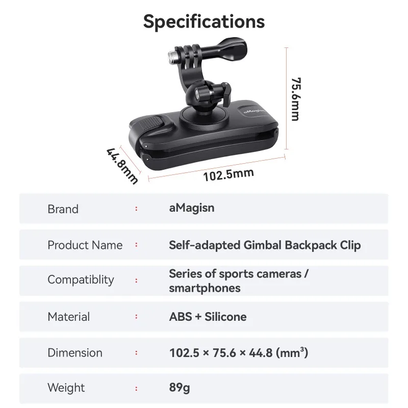 aMagisn Backpack Clip Hands-Free 360° Strap Clamp Mount For Insta360 / DJI / GoPro Action Camera Fixed Bracket Accessories view 6