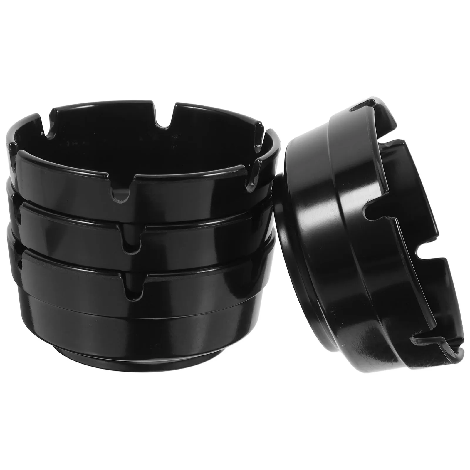 

4 Pcs Fireproof Ashtray Melamine Easy to Clean Home Hotel Restaurant Black Round Tabletop Cigarette Holder Stackable
