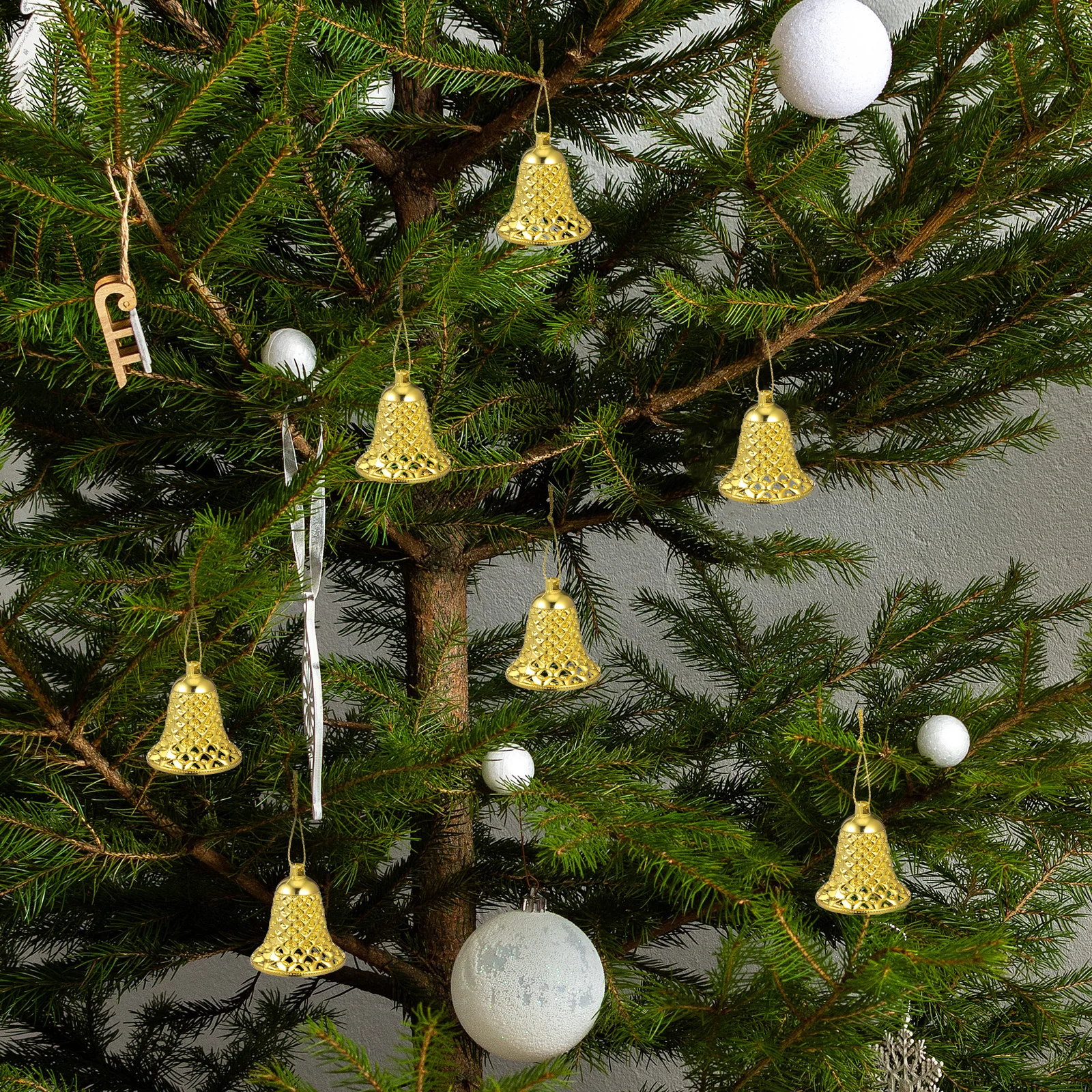 

12pcs Christmas Tree Decoration Hanging Bells Plastic Xmas Ornaments Festive Party Home Decor Holiday Pendants