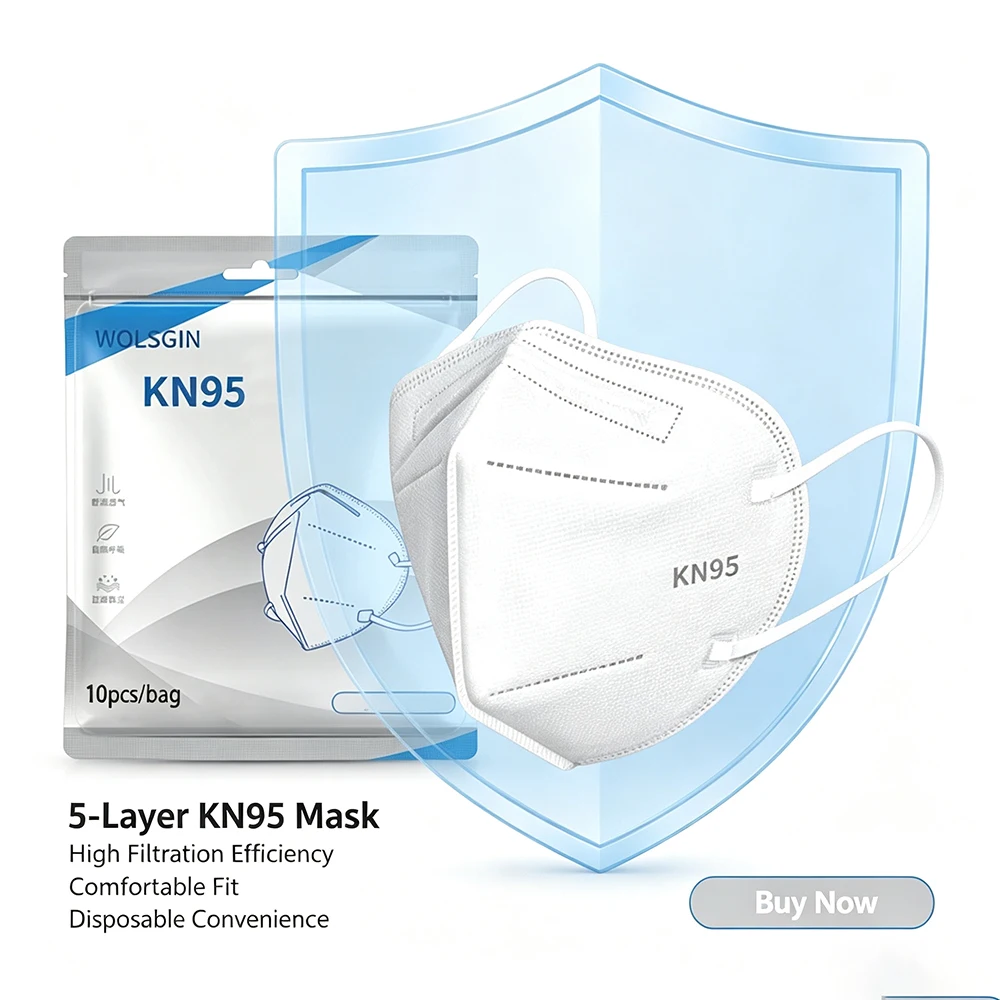 10/20/30/50/100/200 Pcs FFP2 Mask KN95 Mask Filters, 5-Layer Certified Reusable White Masks, Durable and Dustproof, for Daily Us