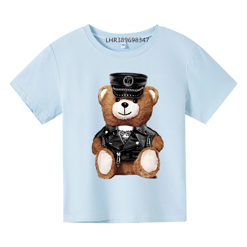 Summer round neck Children\'s T-shirt  Boys Girls aged 3-12 Short Sleeved Casual T-shirt Anime Fashion Bear Print cotton Tops