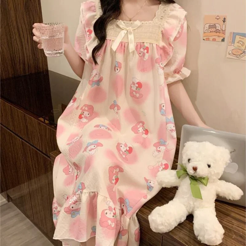 

Ночное платье Sanrio с героями мультфильмов My Melody, модное милое милое удобное повседневное дышащее свободное домашнее платье, подарок подруге