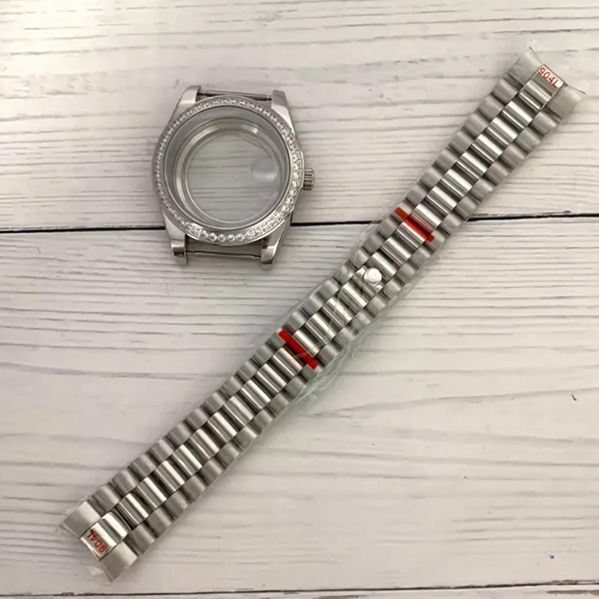 

41MM Steel Watch Case +Strap Sapphire Glass Stone-Bezel Jubilee/ Oyster/ Middle Roller Link Bracelet for 8285 Automatic Movement