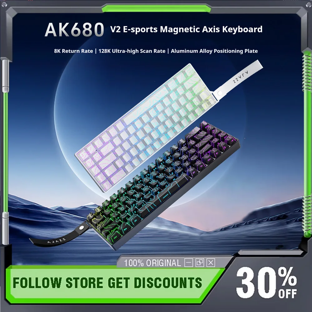 

AJAZZ AK680V2 Проводная механическая клавиатура с магнитной осью Портативная RGB с возможностью горячей замены FPS Индивидуальная игровая клавиатура для киберспорта
