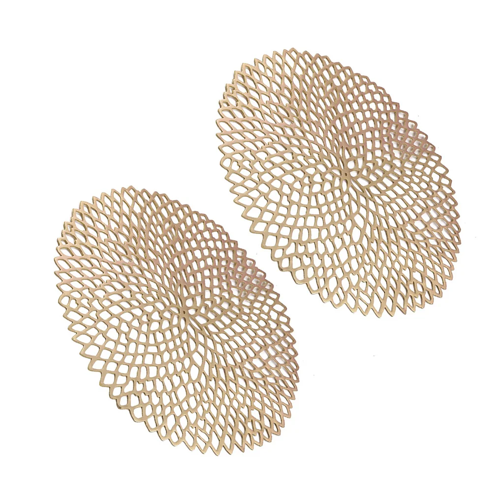 

2pcs PVC Hollow out Heat resistant Anti scald Round Golden Insulation Table Pads Dining for Party Home