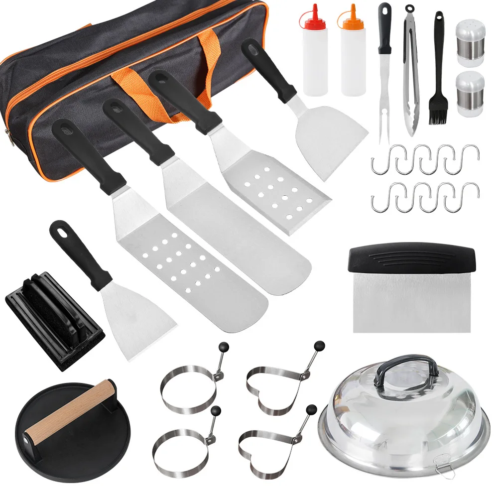 

Stainless Steel Cooking Utensils Set Iron Board BBQ Tools Kit Kitchenware Spatula for Steak Preparation And Outdoor BBQ
