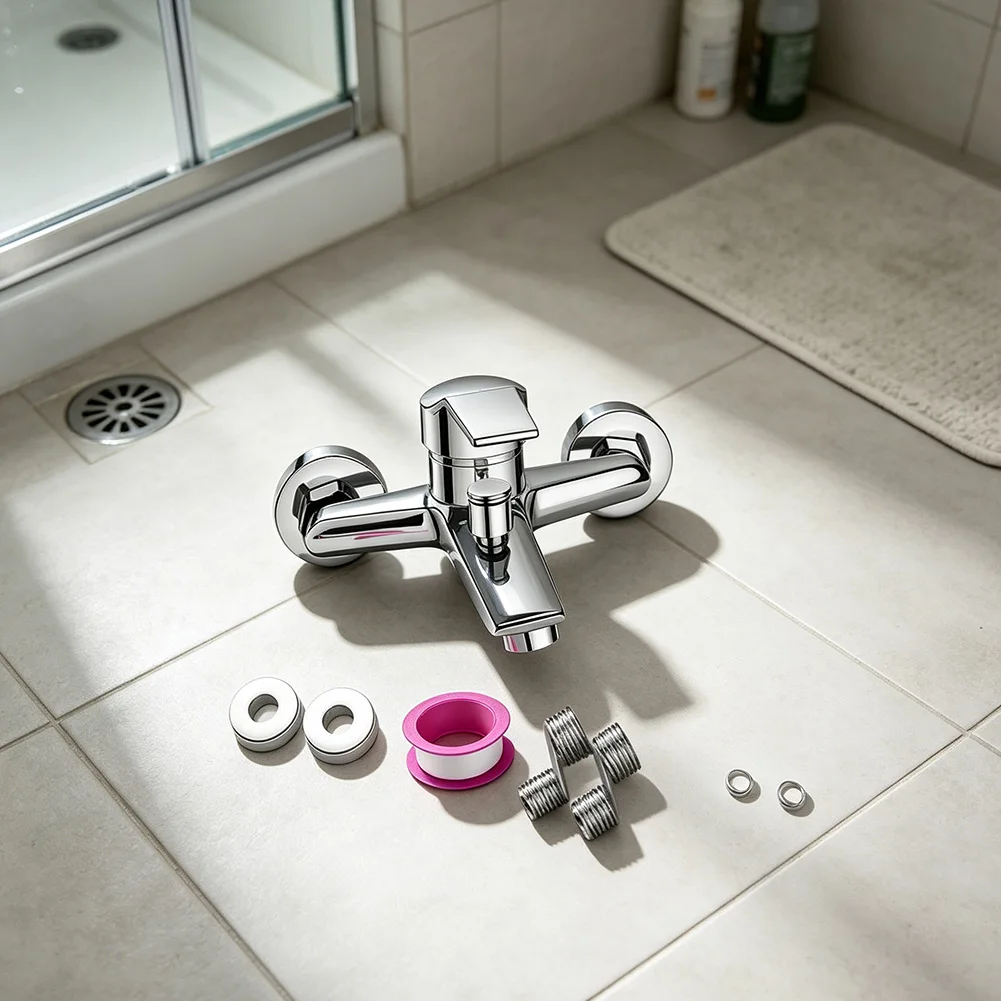 Wall Mounted Three Way Shower Faucet Set Includes Bathtub Spout and Installation Kit Stainless Steel 21cm Silver Finish