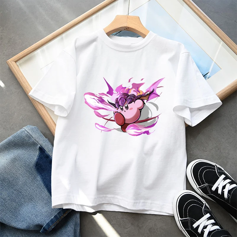 

Kirbys Children Short Sleeve T-shirt Game Character Print Cotton Pullover Girls Summer Casual Breathable Top Child Birthday Gift