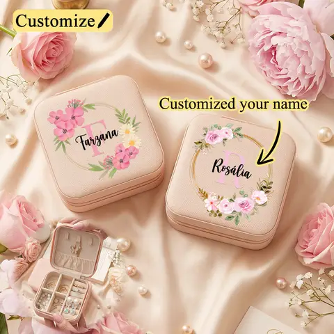 Custom Name Jewelry Box for Necklace Earrings,Women's Portable Travel Jewelry Box Organizer Storage,Personalised Jewellery Case