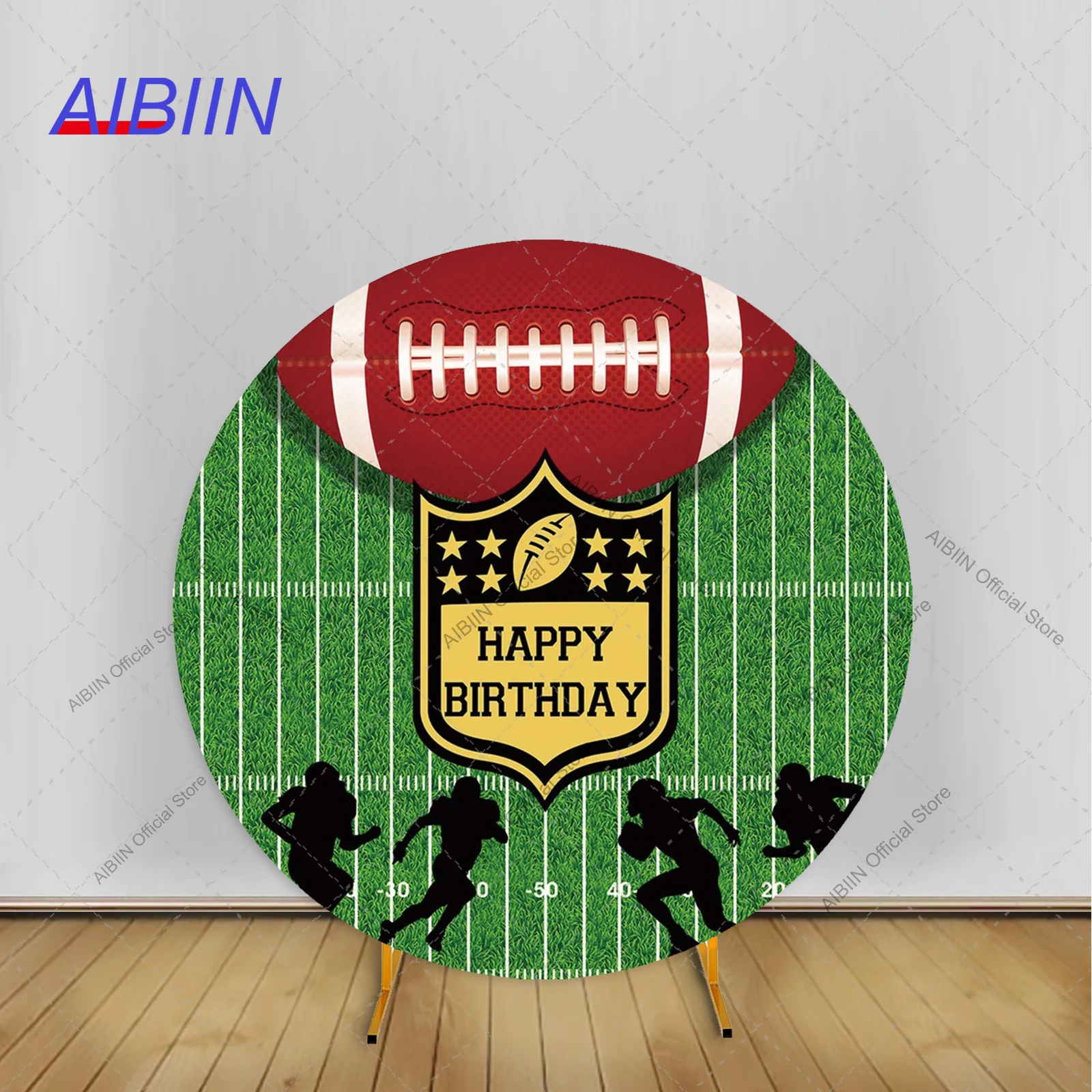 

Круглый фон для регби с днем рождения, американский футбол, спортивное поле, спортсмен, мальчик, суперзвезда, торт, вечерние Декор, фон