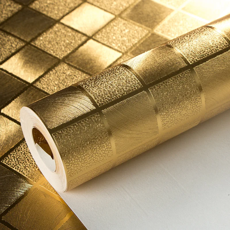 

Gold Foil Wallpaper Reflective KTV Bar Nightclub Hotel Mosaic Wallpaper Luxury Glitter Ceiling Checkerd Wall Paper Wallcovering