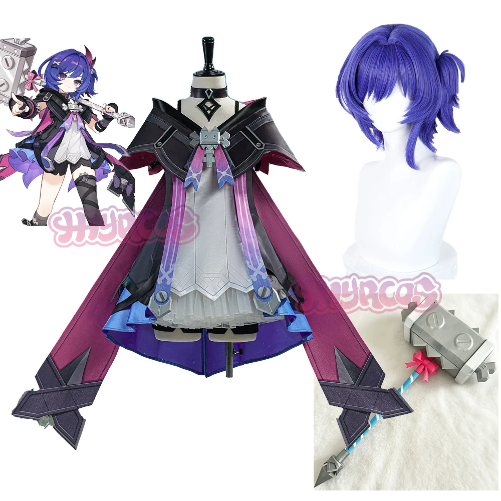 Disfraz de Cosplay de Genshin Impact Prune, Peluca, Vestido, Uniforme para Juego de Rol, Accesorios para Fiesta de Halloween, Zapatos y Accesorios para Mujer
