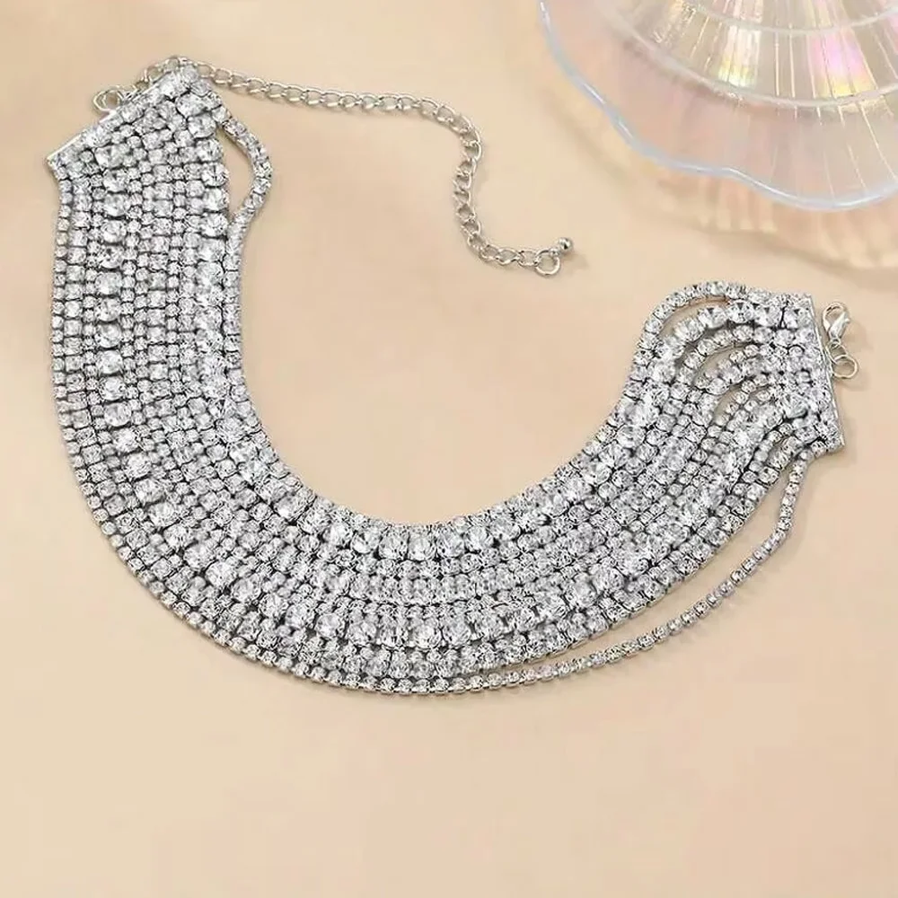 Modische mehrschichtige glänzende Drag Queen Halskette Schmuck Halskette für Frauen Hochzeit Strass Halsband – Detail 4