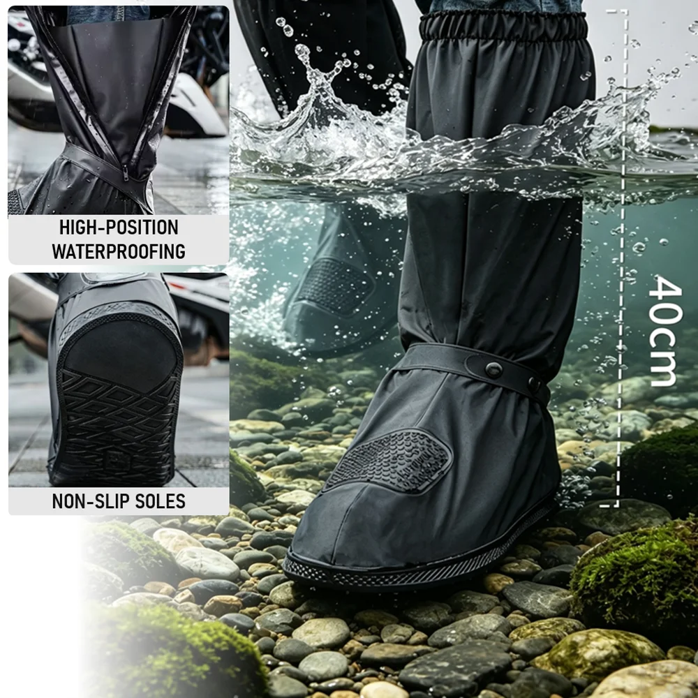 Motorcycle High Tube Rain Boots Covers Waterproof Rainproof Non-Slip Motocross Scooter Reusable Riding Rain Shoes Cover