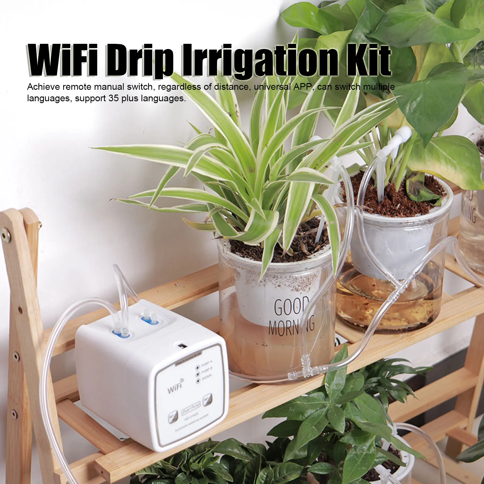 

WiFi Drip Irrigation Kit Remote Control Dual Pump Automatic Watering System for 20 Potted Plants Self Watering Irrigation System