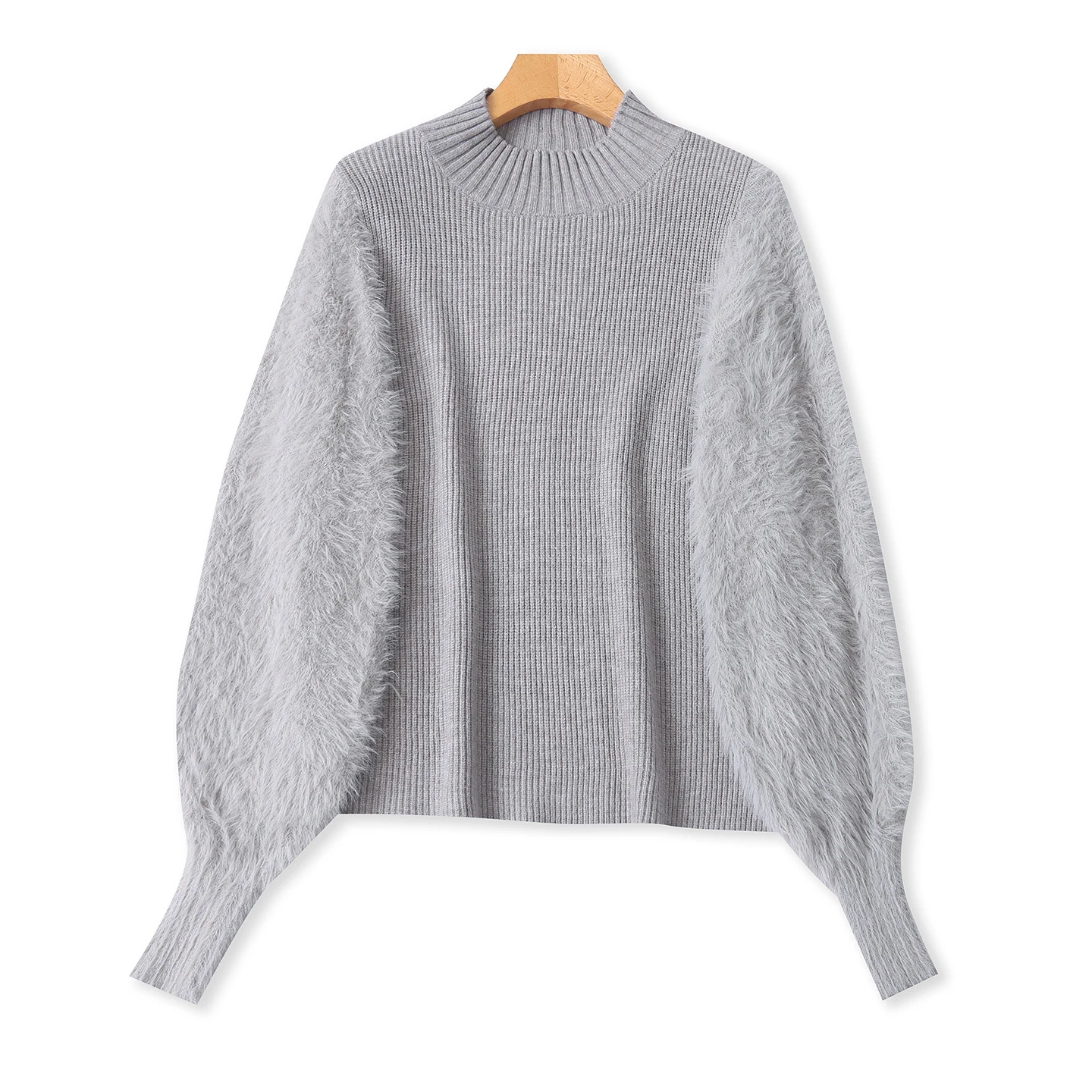 

Slim Fit Ele Knitted Sweater round Ne High Elastici ort Plu Sve Splicing Women's Autumn Winter Faionable War...