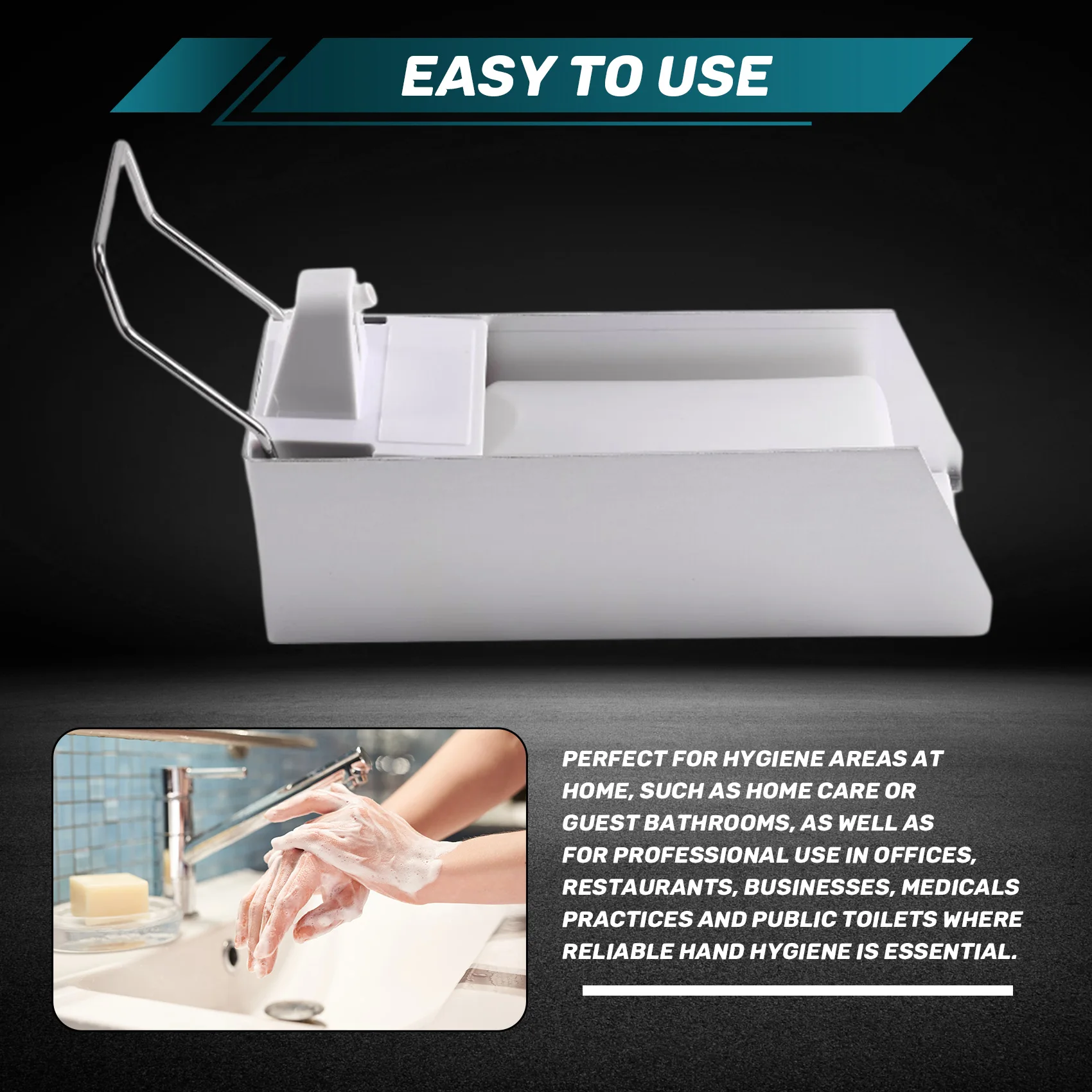 A67P-Wall Mounted Soap Dispenser With Elbow Print For Disinfectants And Hand Soaps, White Soap Dispenser, Aluminium, 500 Ml
