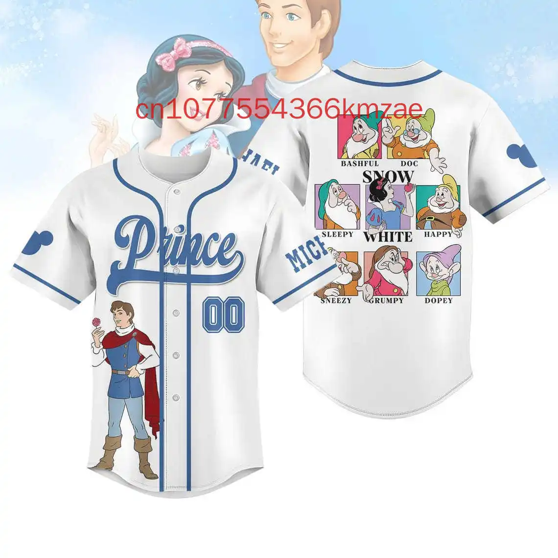 

Бейсбольная майка Disney Prince по индивидуальному заказу, новинка 2025, трикотажная рубашка Disney «Белоснежка и семью гномов»