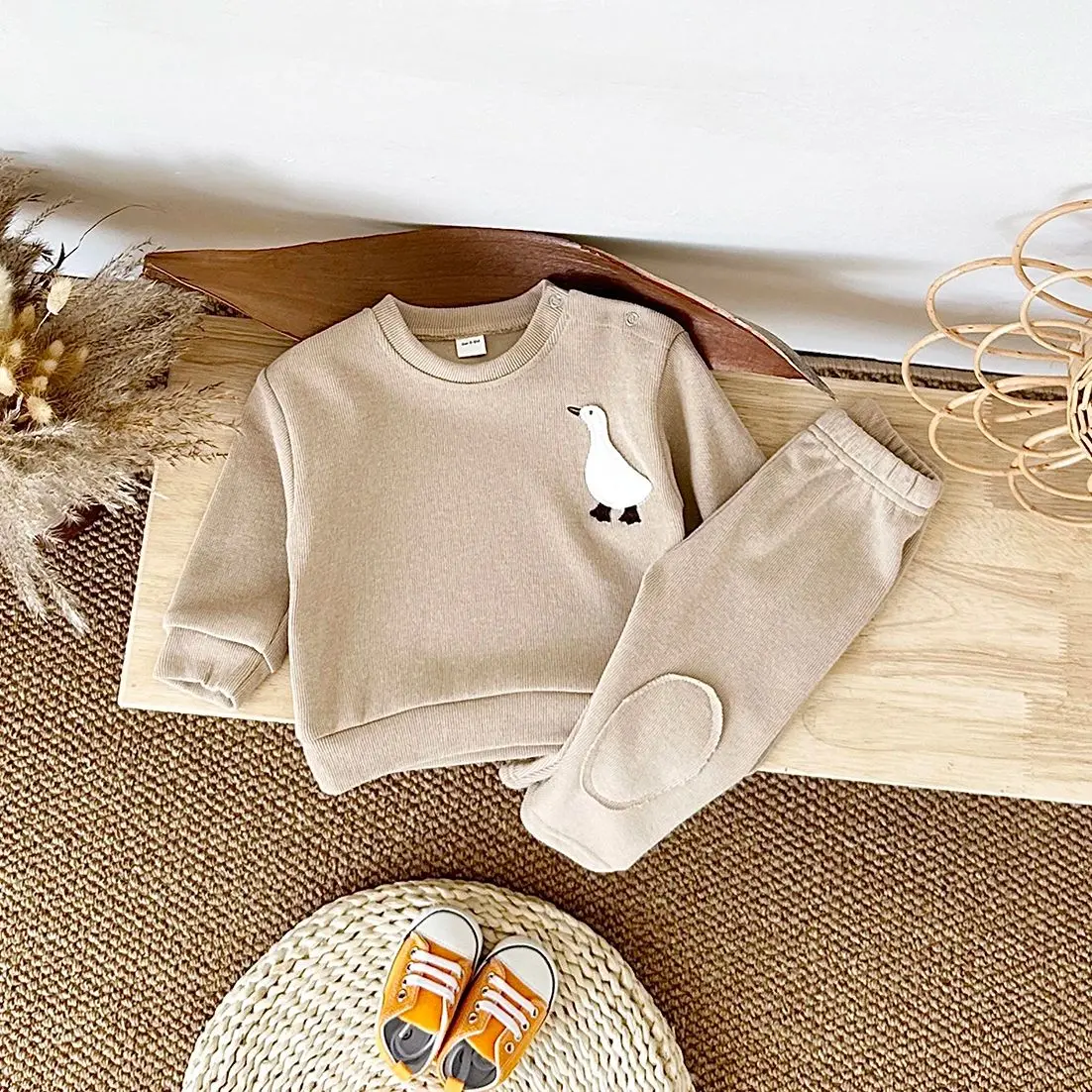 ملابس الطفل الوليد مجموعات الخريف طويلة الأكمام أوزة الدب نمط ملابس علوية من القطن السراويل الرضع غير رسمية ملابس طفل صغير الزي #2