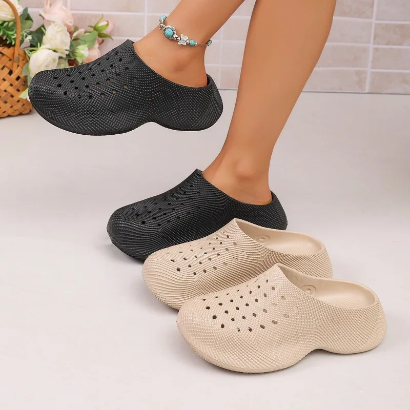 

Fashion Women Non Slip Soft Sole Slippers Summer New Solid Hollow Closed Toe Thick Sole Female Shoes Lightweight Comfort Sandals