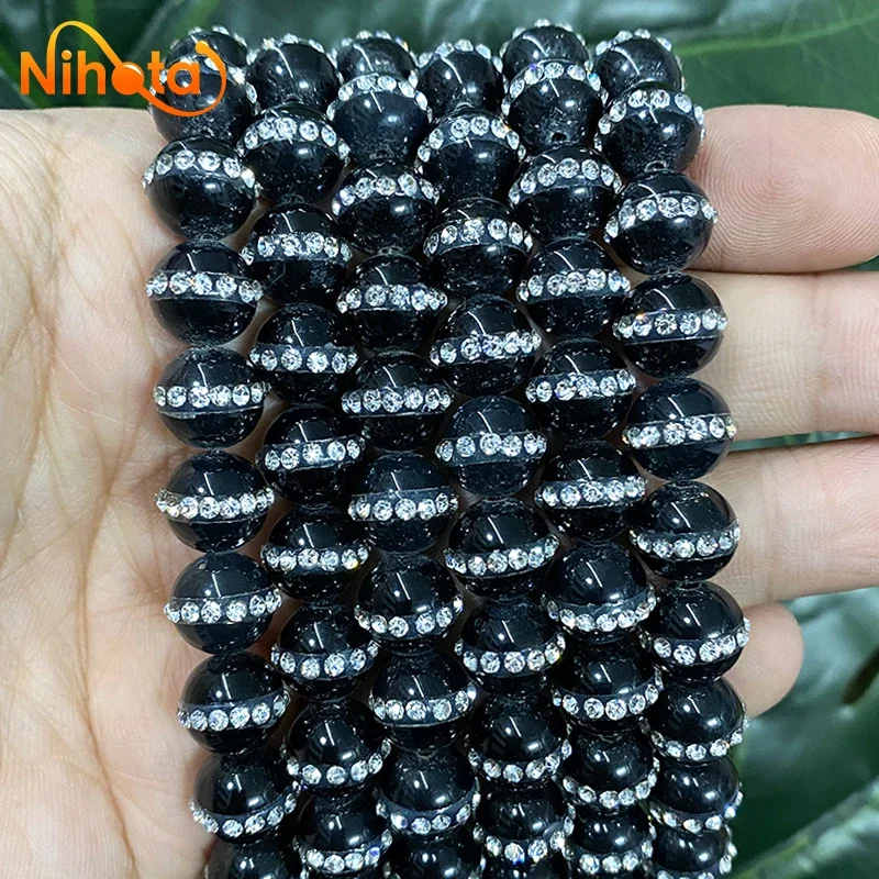 

Smooth Ring Diamonds Black Agates Natural Round Beads DIY Bracelet Necklace for Fashion Jewelry Making 15" Strand 6/8/10MM