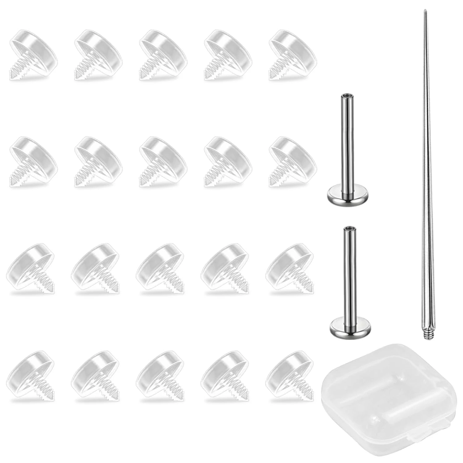 Invisible Piercing Retainers Internally Threaded Clear Stud Tops for Nose/Lip Rings Cartilage Screw-On Replacement Ends for Work