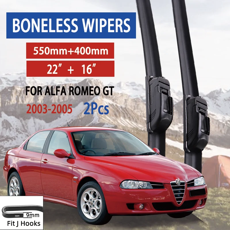 

For Alfa Romeo GT 2003-2005 Car Windshield Wiper U-type Soft Rubber Frameless Bracketless Car Wipers 22"+16"