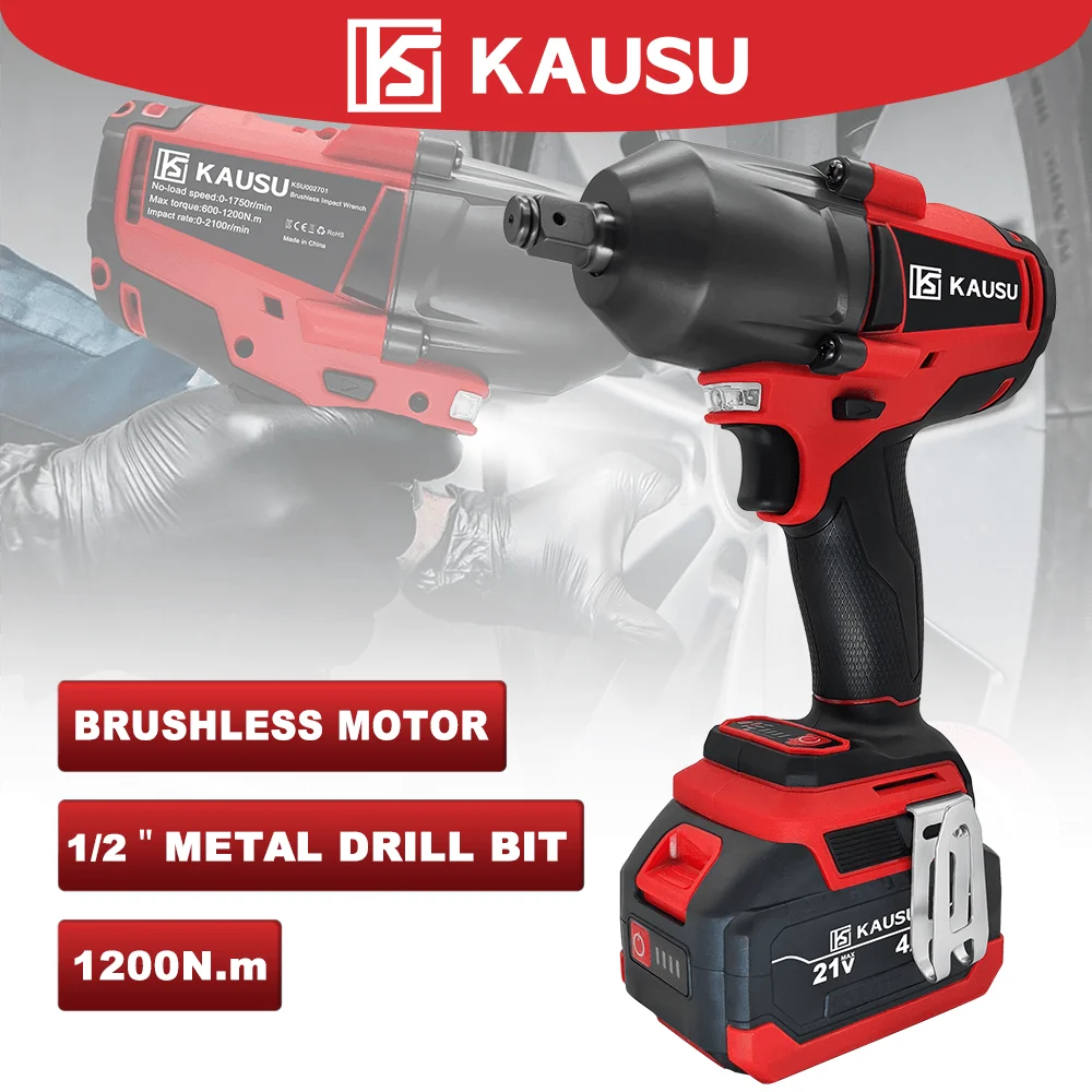 

1200N.M Torque Brushless Electric Impact Wrench 1/2-Inch Cordless Electric Wrench Handheld Power Tools For Makita 18V Battery