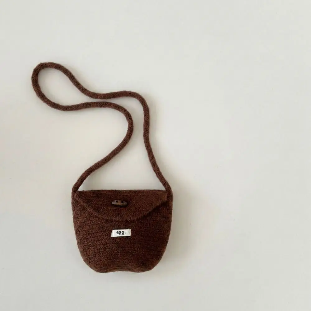 Knitted Cotton Tote Bag Woven Straw Button Decor Children's Knitted Bags Solid Color Mini Size Princess Coin Purse Beach Picnic