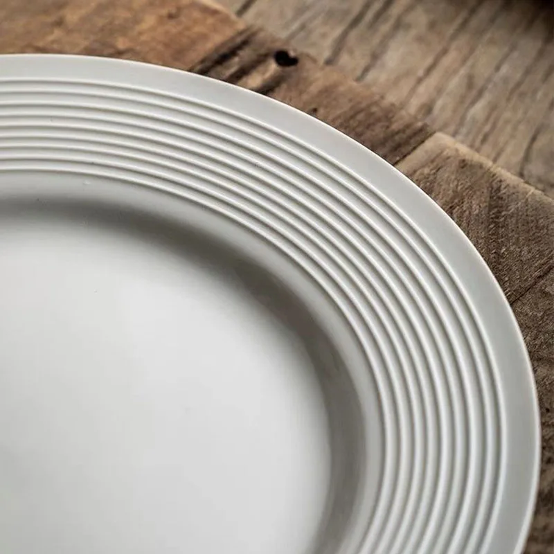 Simple White Ceramic Plate Threaded Household Western Food Plates Steak Salad Snack Cake Plates Tableware Restaurant Supplies