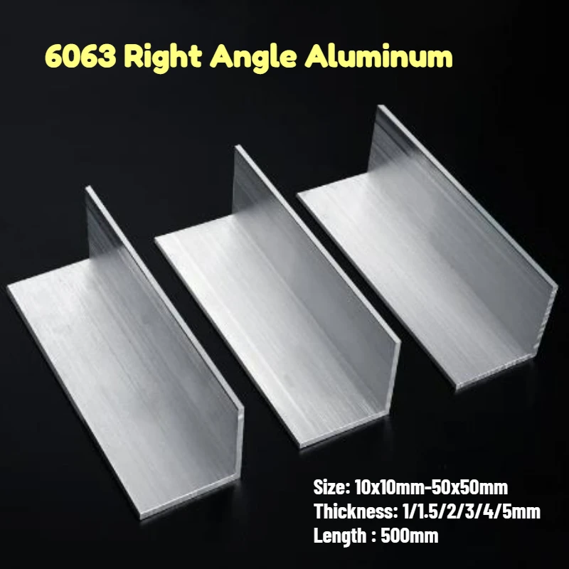 2pcs 6063 Right Angle Aluminum Thickness 1/1.5/2/3/4/5mm L-shaped Aluminum Alloy Aluminum Edging Triangle Profile Length 500mm