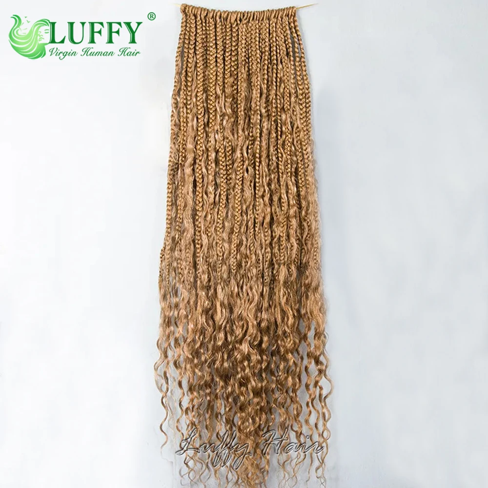 Honey Blonde #27 Pre-looped Boho Box Braids Crochet Hair With Curly Ends Crochet Braids Curly Human Hair For Black Women