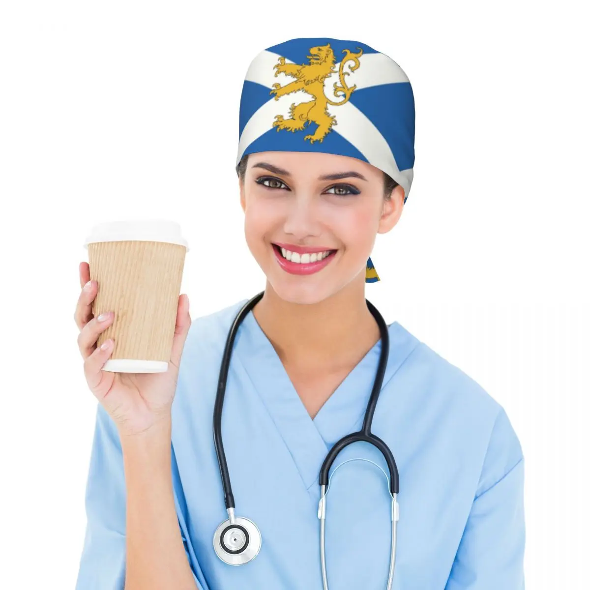 اسكتلندا العلم الاسكتلندي مع الأسد تنفس فرك قبعة الجراحية فرك قبعات ممرضة قبعة طبية العمل الدعك قبعة للجراحة الطبية