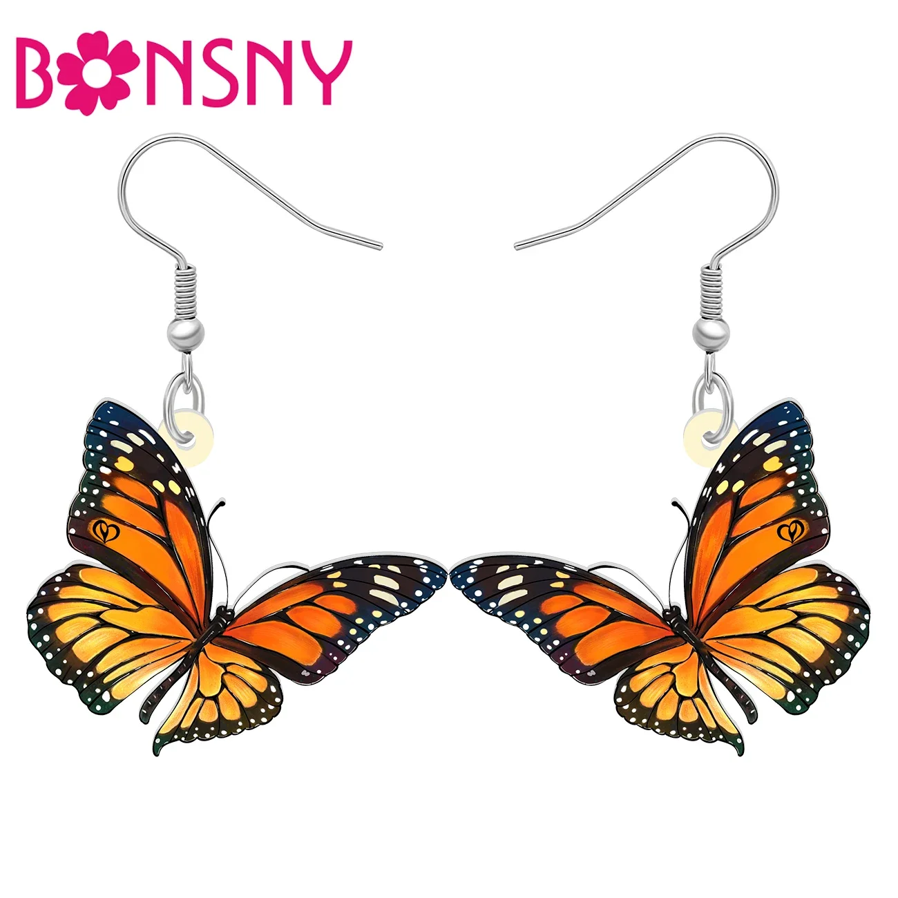 Bonsny Acrylic Orange Monarch Butterfly Drop Dangle Earrings Charms Jewelry Gifts Accessories For Women Girls Kids Ladies