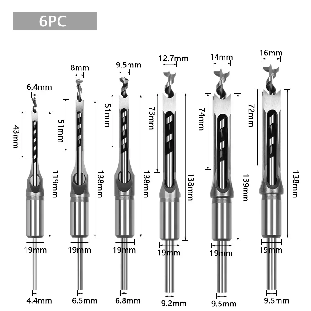 

6Pcs/7Pcs Drill Bit Auger Bit Mortising Drilling Craving Woodworking Tools HSS Square Hole DIY Furniture Square Drill Bit Set