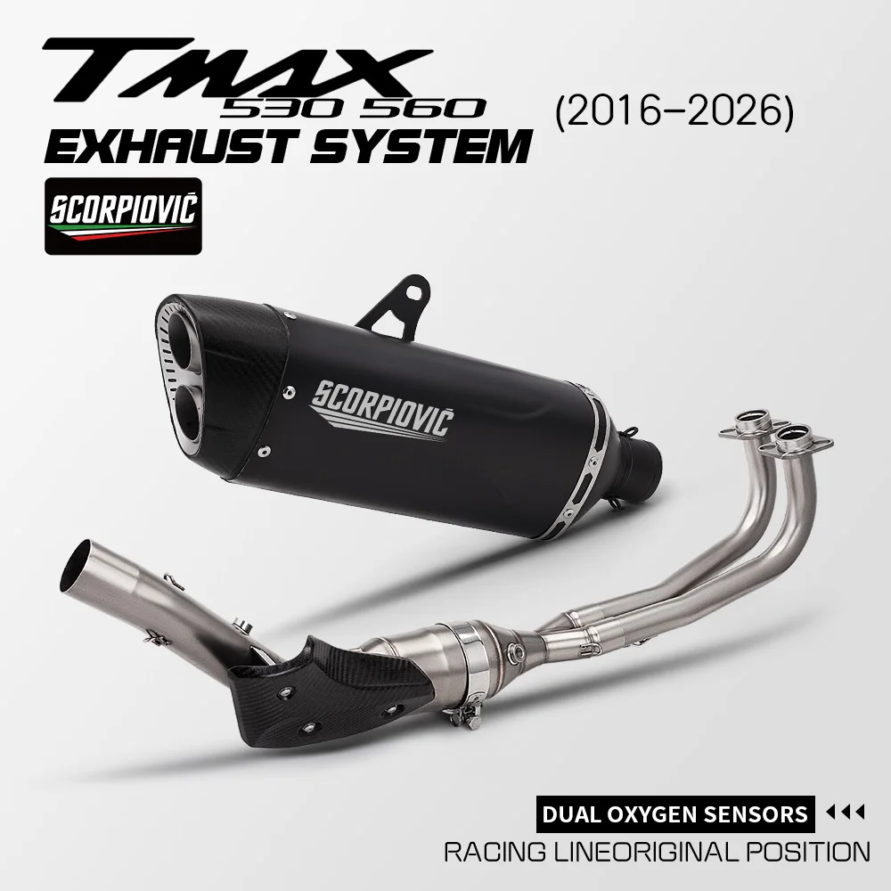 Motorcycle Exhaust System For Yamaha Tmax530 Tmax560 Dual Oxygen Sensor Full Stainless Steel Front Link Pipe Modified Exhaust