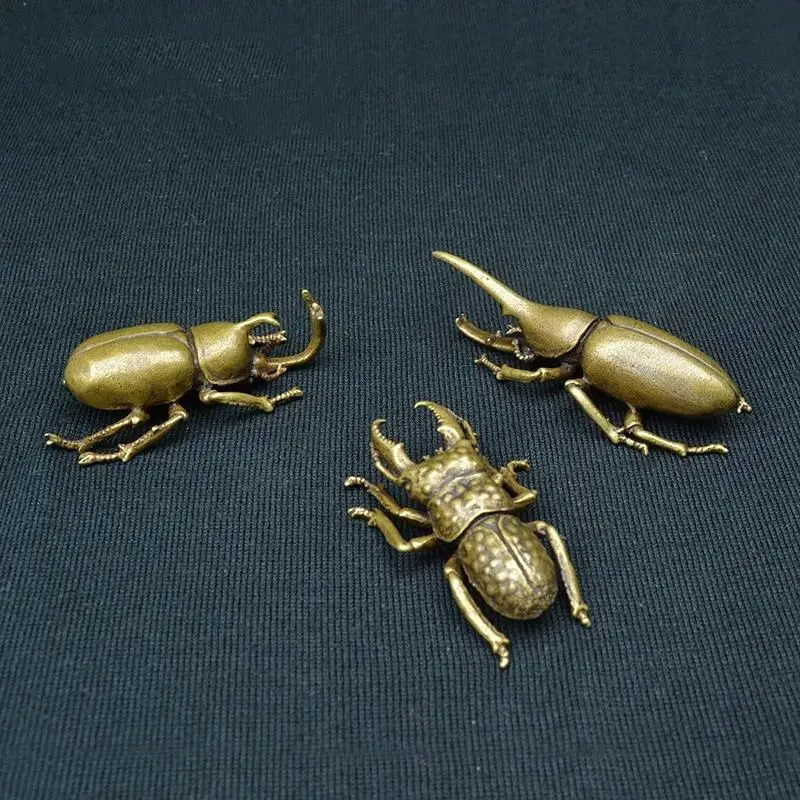 1pc Vintage Copper Insect Tea Pet Rhinoceros Beetle Small Ornaments Brass Dynastes Hercules Home Figurines Desk Decorations
