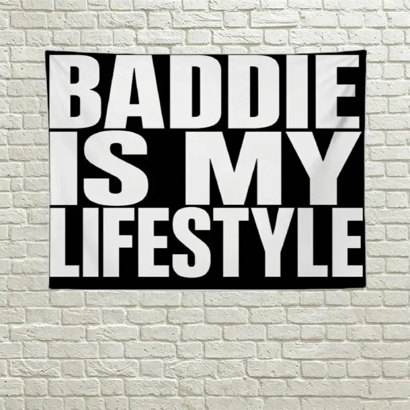 Baddie Is My Lifestyle Tapestry White Background Bold Black Block Letters Wall Hanging Funny Sarcastic Y2K Quote Teen Girls Bedroom Room Decoration Dorm Banner
