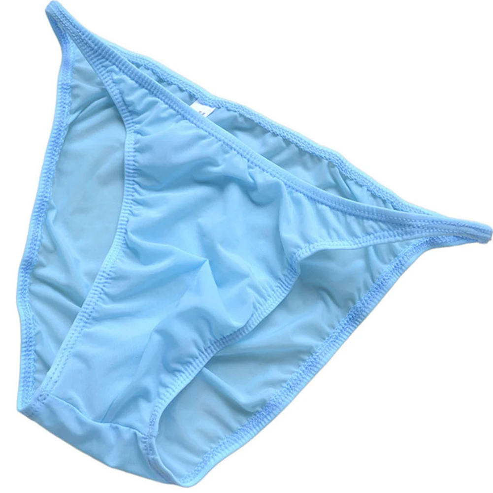 Summer Silky Briefs Men Sexy Underwear Bikini Trunks Low-waist Underpants Breathable Convex Pouch Panties Solid Lingerie