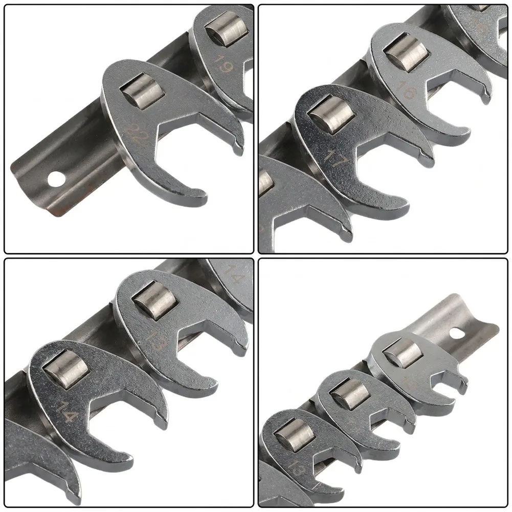 Metric Crowfoot Wrench 10Pcs Set with 38 Inch Drive 10 to 22mm Open End Spanners for Use in Confined Mechanical Workspaces