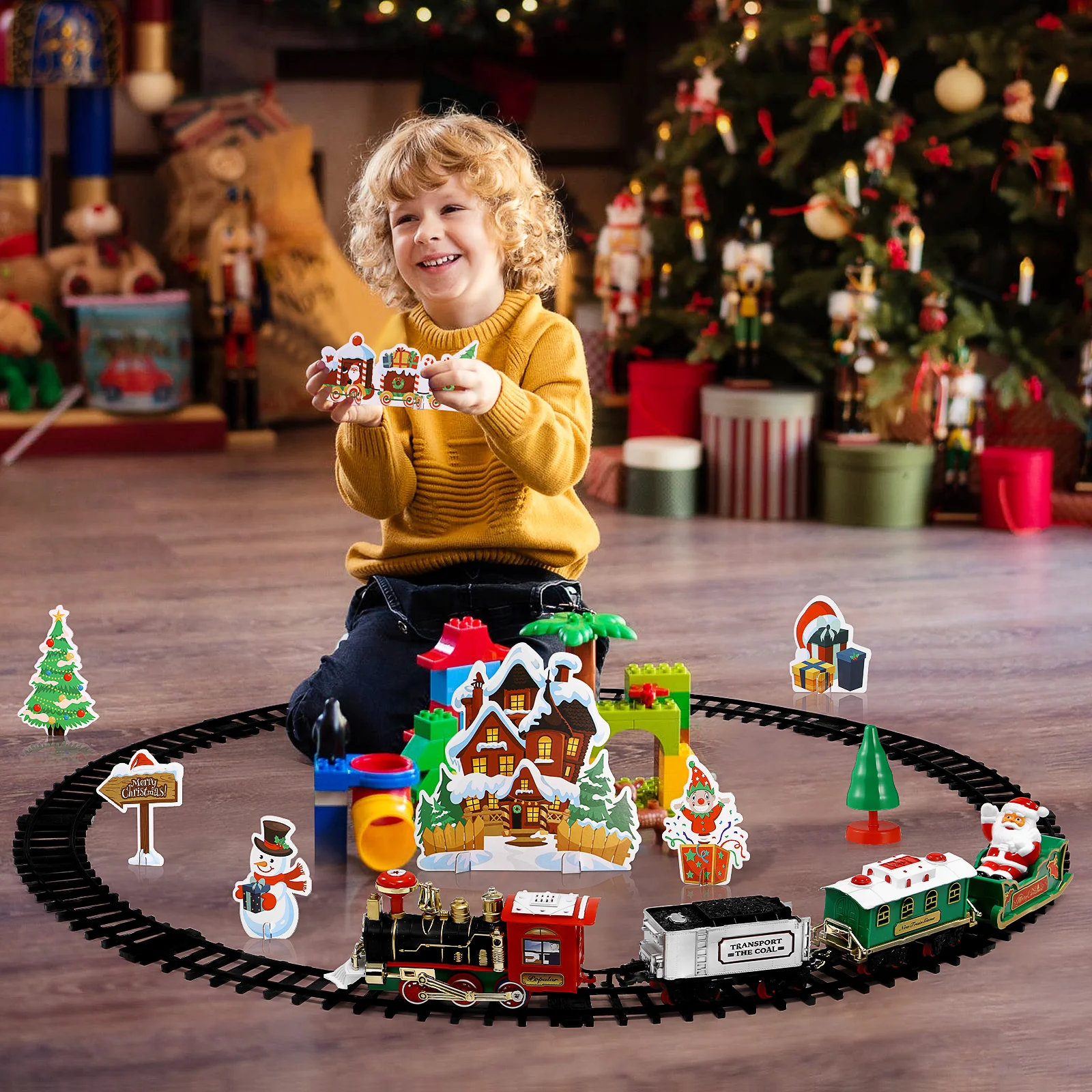 

Christmas Train Set Mini Train Light Sound Powered Assembly Required Kids For Boys Girls Xmas Decor Non Remote