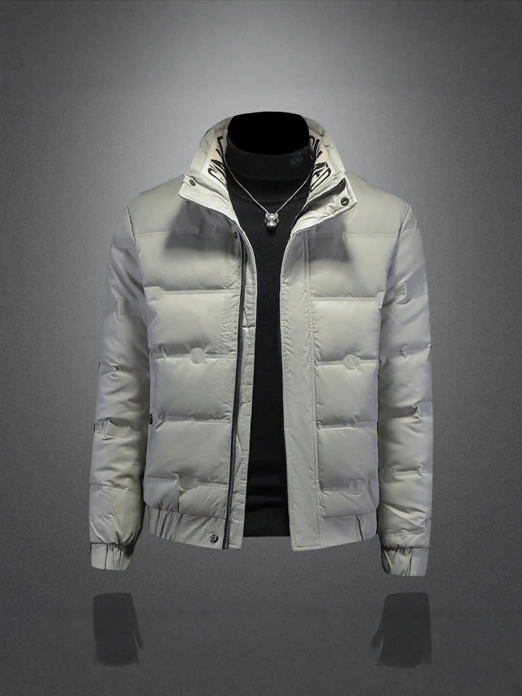 Men's Leather Jacket down Parka 2025 Winter New Style Casual Stand Collar Warm White Duck down Filling Fashionable Top Coat