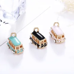 10Pcs 3 Colors Alloy Enamel Bus Charms Mini Bus Charms with Crystal Rhinestone for DIY Jewelry Earrings Pendant Keychain Making