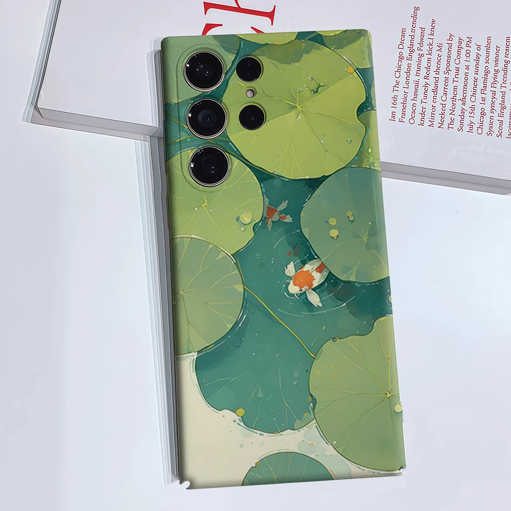 Koi Fish Lotus Leaf Phone Case for Samsung Galaxy S26 S25 Ultra S24 S23 Ultra Plus Glossy Double-layer Back Cover