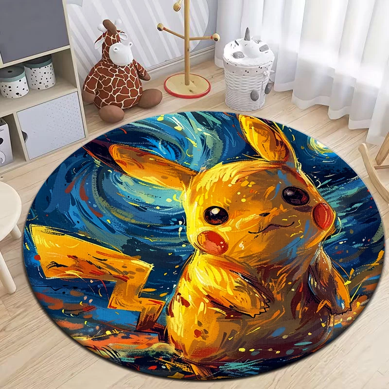 Pikachu HD Printed Cartoon Round Carpet for kids Living Room Rugs Camping Picnic Mats Flannel Anti-Slip Rug Yoga Mat Gifts