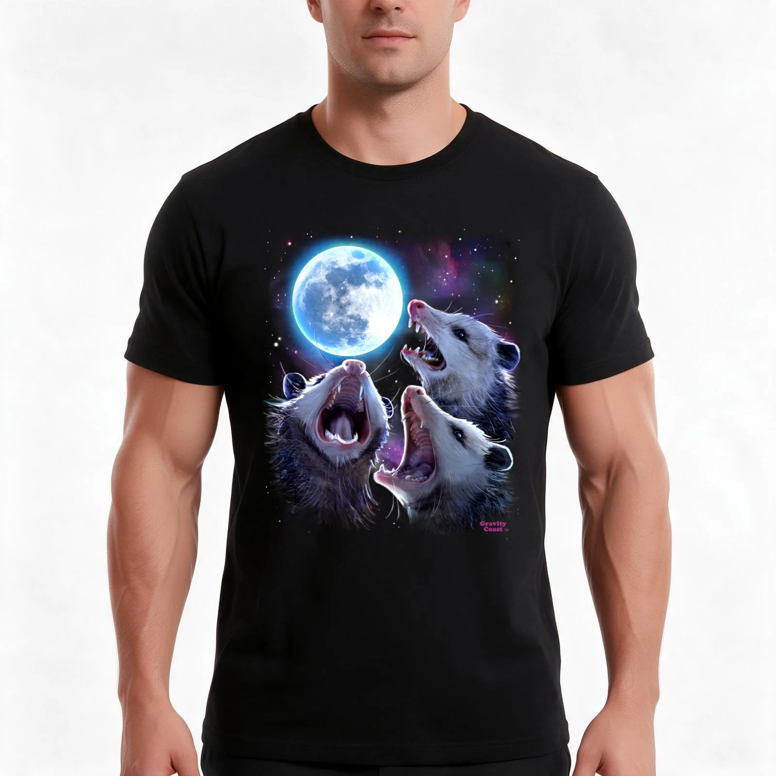 Three Opossums Howling at the Moon Funny Possum T-Shirt, Summer Casual Cotton Tee, Oversized Streetwear Tops, Unisex Men Women